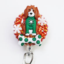 Load image into Gallery viewer, Winter Ready Brown And White Dog Retractable ID Badge Reel