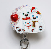Load image into Gallery viewer, Snuggly Winter Polar Bear Family Retractable ID Badge Reel