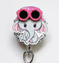 Load image into Gallery viewer, Baby Elephant With Pink Sunglasses Retractable ID Badge Reel