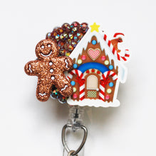 Load image into Gallery viewer, Glittery GingerBread Man Retractable ID Badge Reel