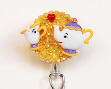 Load image into Gallery viewer, Beauty And The Beast's Mrs. Potts And Chip On Yellow Retractable ID Badge Reel
