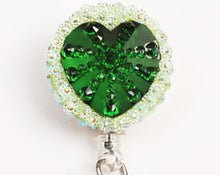Load image into Gallery viewer, Emerald Green Heart Retractable ID Badge Reel