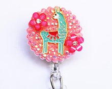 Load image into Gallery viewer, Floral Llama Retractable ID Badge Reel