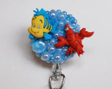 Load image into Gallery viewer, Little Mermaid's Sebastian And Flounder Retractable ID Badge Reel