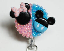 Load image into Gallery viewer, Mickey And Minnie Mouse Baby Color Silhouette Retractable ID Badge Reel