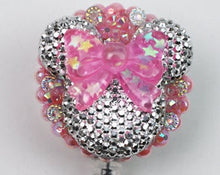 Load image into Gallery viewer, Minnie Mouse Silver Silhouette With Star Bow Retractable ID Badge Reel