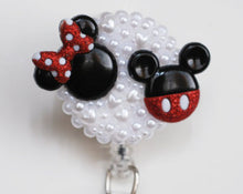 Load image into Gallery viewer, Minnie And Mickey Mouse Black Silhouettes Retractable ID Badge Reel