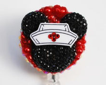 Load image into Gallery viewer, Nurse Minnie Mouse Black Silhouette Retractable ID Badge Reel