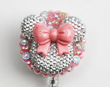Load image into Gallery viewer, Minnie Mouse Shimmer Pink Bow Silhouette Retractable ID Badge Reel