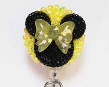 Load image into Gallery viewer, Minnie Mouse Black Silhouette With A Yellow Bow Retractable ID Badge Reel