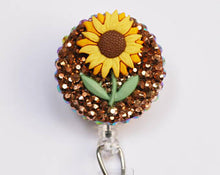 Load image into Gallery viewer, Sunny Sunflower On Copper Retractable ID Badge Reel