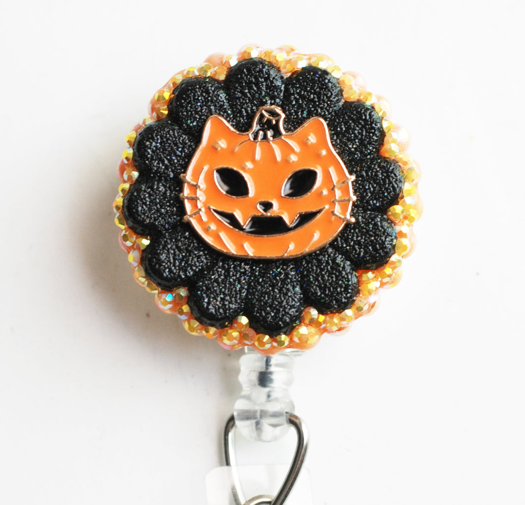 Halloween Pumpkin Cat Retractable ID Badge Reel