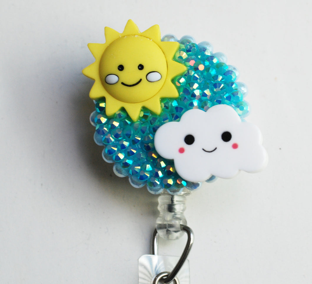 Smiley Sun And Cloud Retractable ID Badge Reel
