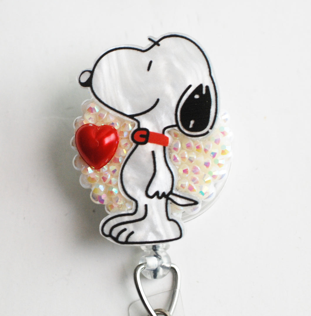 I Heart Snoopy Retractable ID Badge Reel