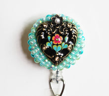 Load image into Gallery viewer, Black Victorian Heart Retractable ID Badge Reel

