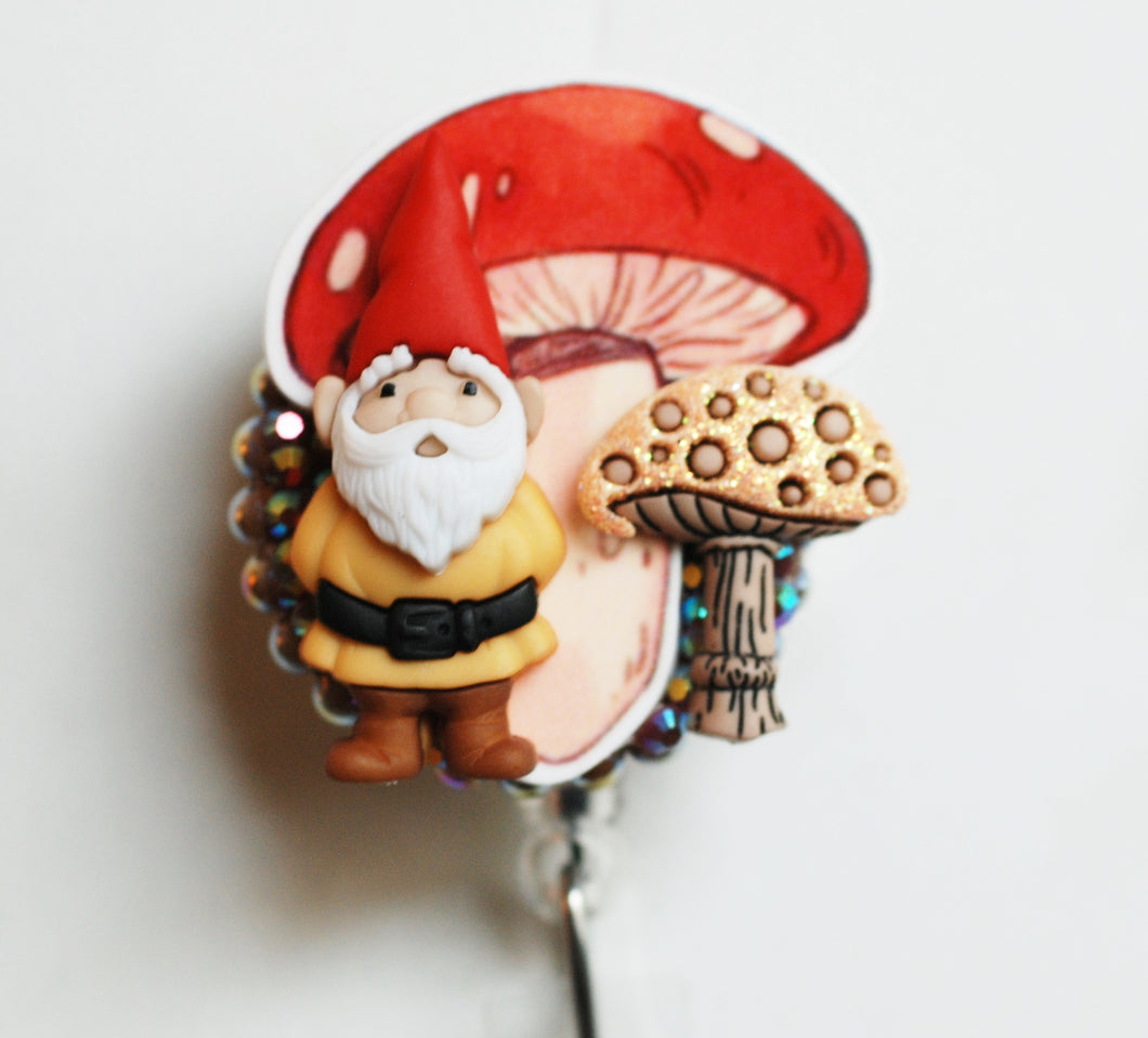 Gnome And Giant Mushroom Retractable ID Badge Reel