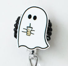 Load image into Gallery viewer, Ghost Drinking Coffee Retractable ID Badge Reel
