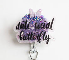 Load image into Gallery viewer, Anti-Social Butterfly Retractable ID Badge Reel
