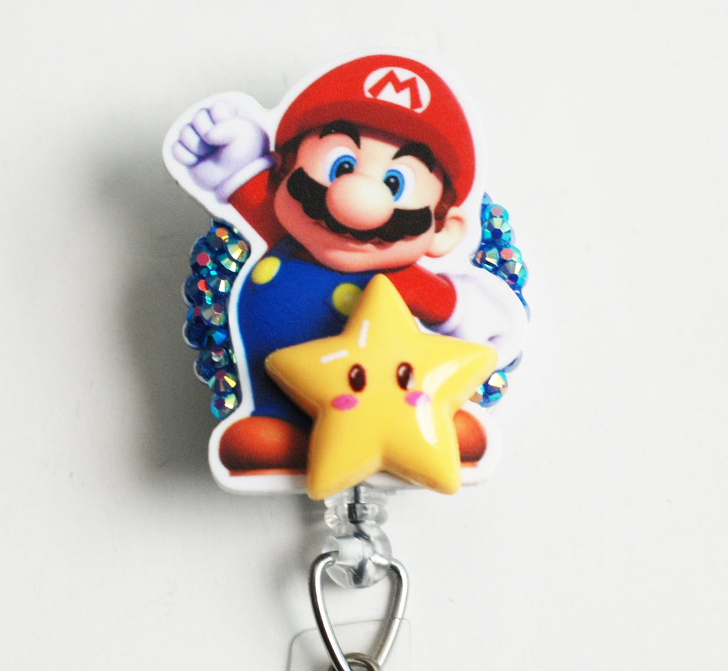 Mario And Super Star Retractable ID Badge Reel