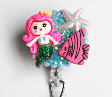 Load image into Gallery viewer, Mermaid With Pink Hair Retractable ID Badge Reel
