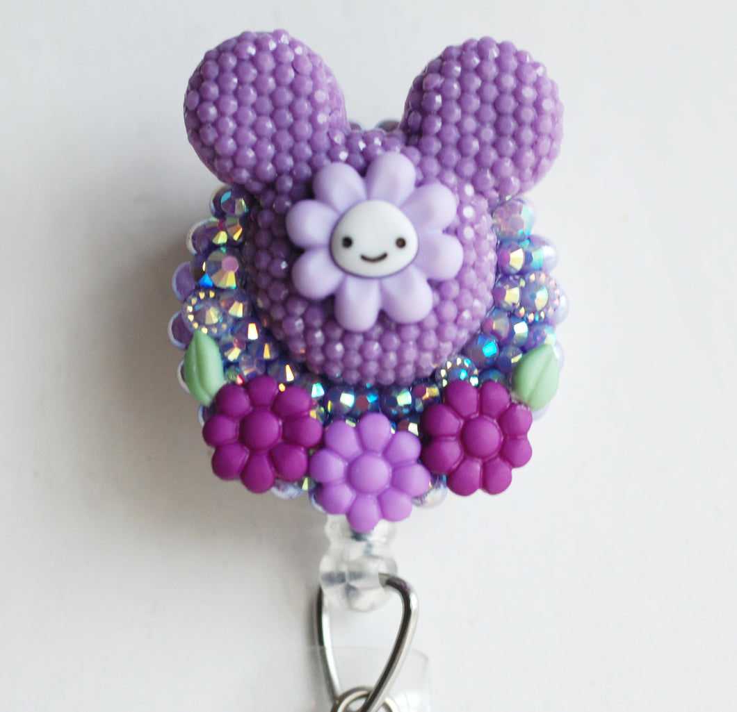 Purple Mickey Mouse Spring Silhouette Retractable ID Badge Reel