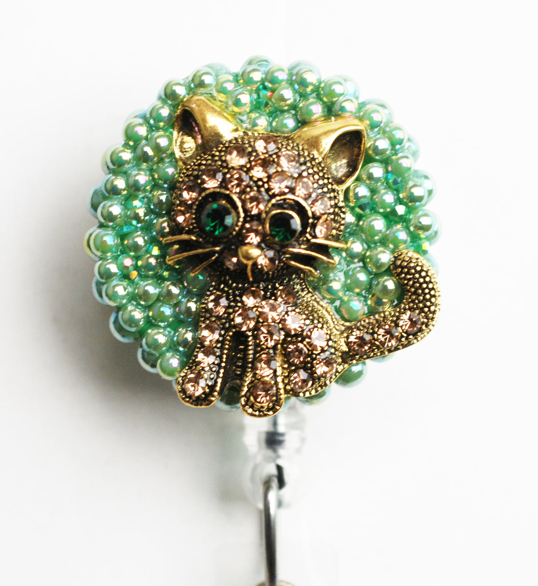 Green Eyed Cat Retractable ID Badge Reel