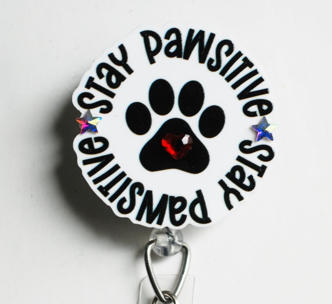 Stay Pawsitive Retractable ID Badge Reel