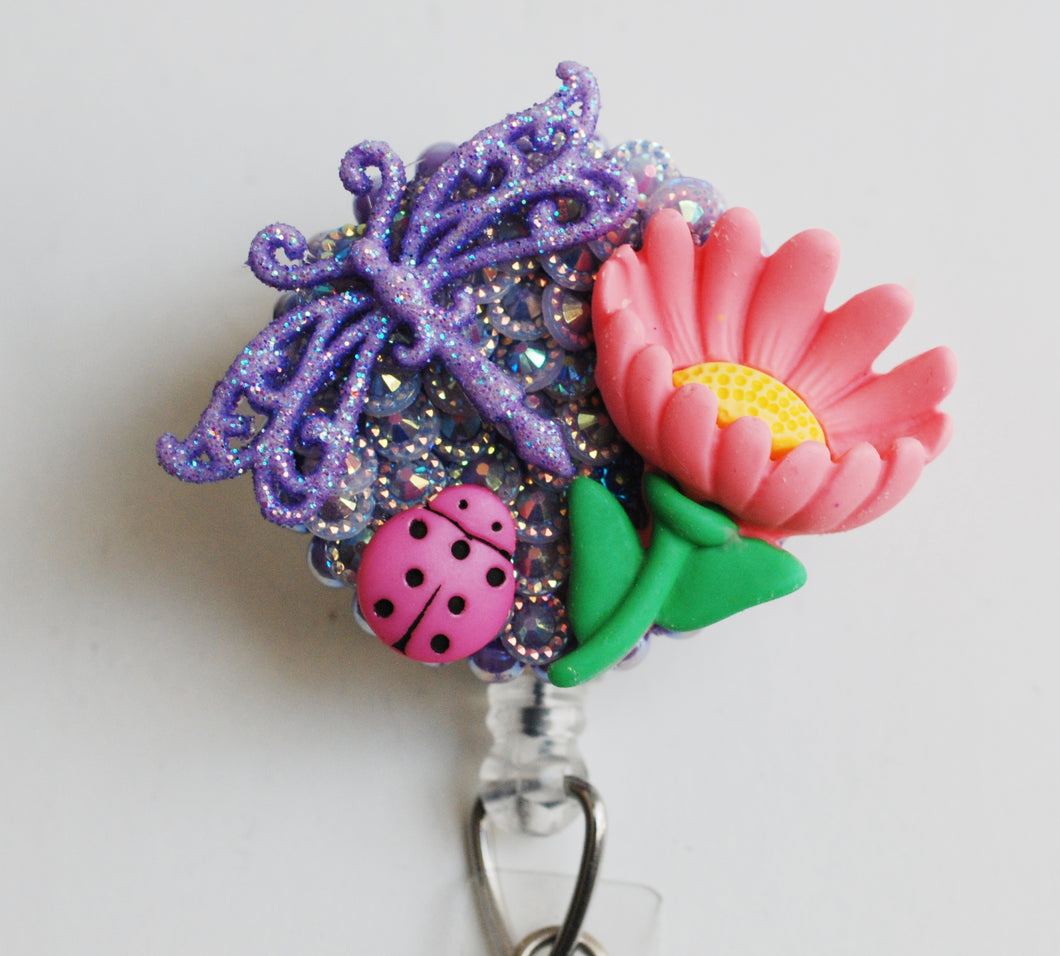 Glittery Dragonfly Retractable ID Badge Reel