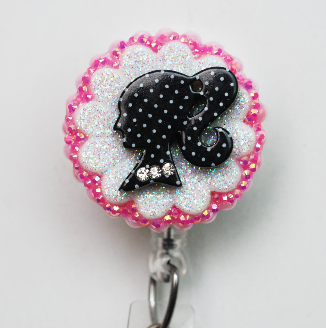 Barbie Girl In Black Retractable ID Badge Reel