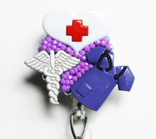 Load image into Gallery viewer, Nurse Gear On Purple Retractable ID Badge Reel
