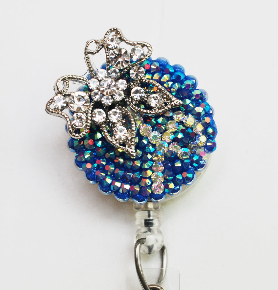 Rhinestone Butterfly Retractable ID Badge Reel