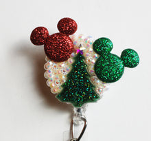 Load image into Gallery viewer, Red And Green Mickey Mouse Christmas Retractable ID Badge Reel
