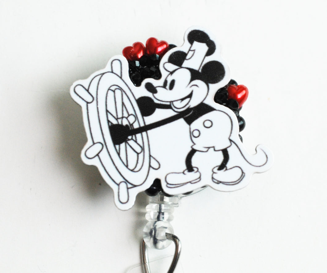 Mickey Mouse Steamboat Willie Retractable ID Badge Reel