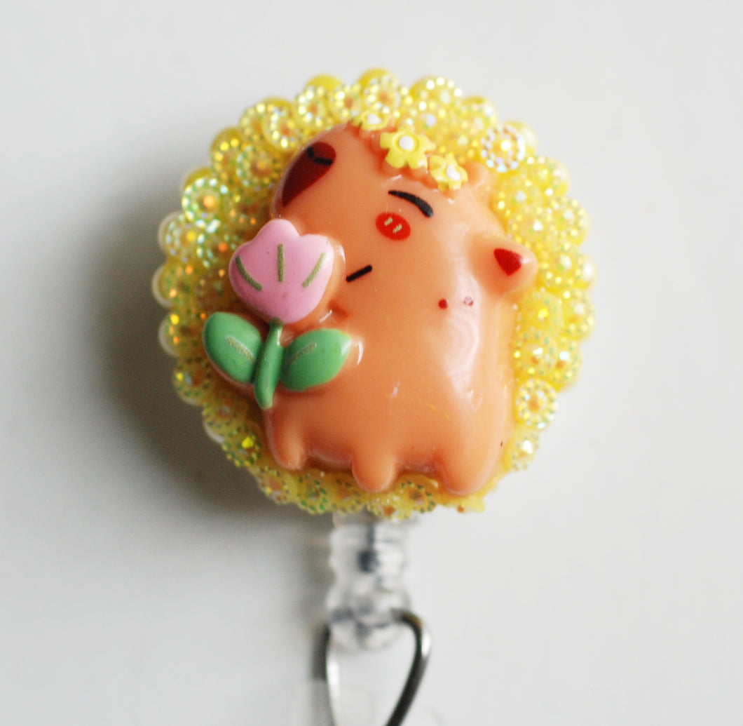 Capybara On Yellow Retractable ID Badge Reel