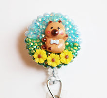 Load image into Gallery viewer, Capybara And Sunflowers Retractable ID Badge Reel
