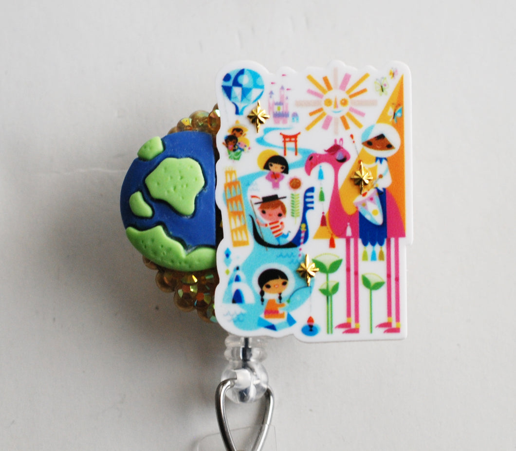 It's A Small World Retractable ID Badge Reel