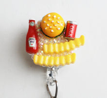 Load image into Gallery viewer, Cheese Burger Fries A Coke And Heinz Ketchup Retractable ID Badge Reel
