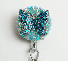 Load image into Gallery viewer, Blue Bling Butterfly Retractable ID Badge Reel
