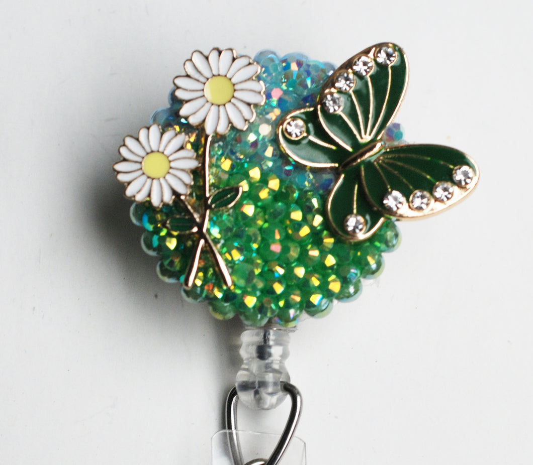 Daisies and A Butterfly Retractable ID Badge Reel