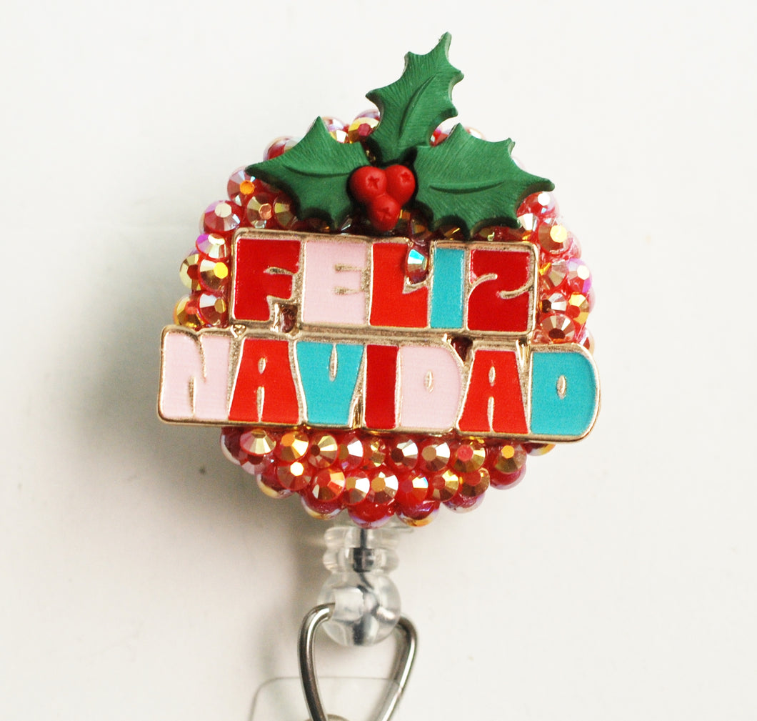 Feliz Navidad Retractable ID Badge Reel