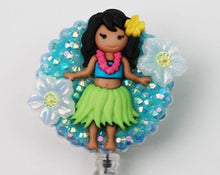 Load image into Gallery viewer, Aloha Dancing Hula Girl Retractable ID Badge Reel
