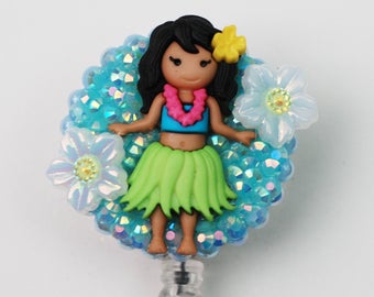 Aloha Dancing Hula Girl Retractable ID Badge Reel