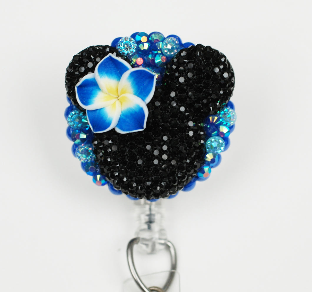 Aloha Minnie Mouse In Dark Blue Retractable ID Badge Reel