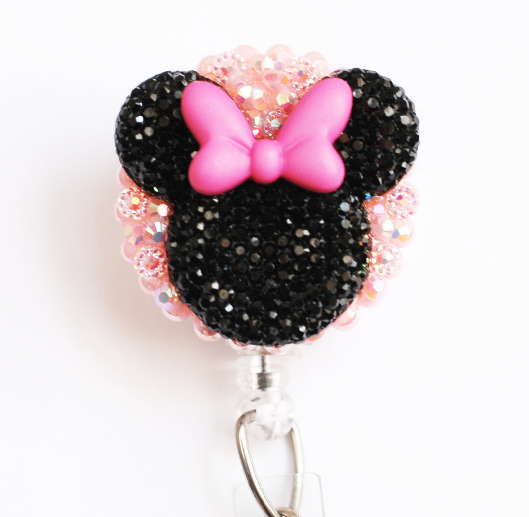 Minnie Mouse Black Silhouette And Pink Bow Retractable ID Badge Reel