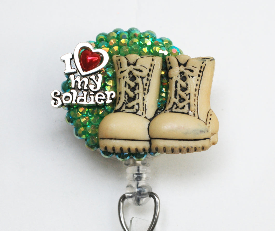 I Heart My Solider Retractable ID Badge Reel