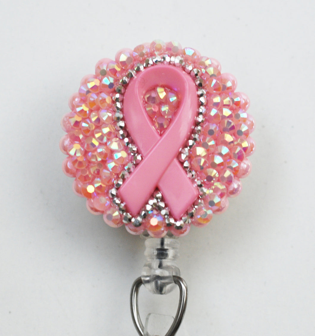 Pink Ribbon For Breast Cancer Awareness Retractable ID Badge Reel