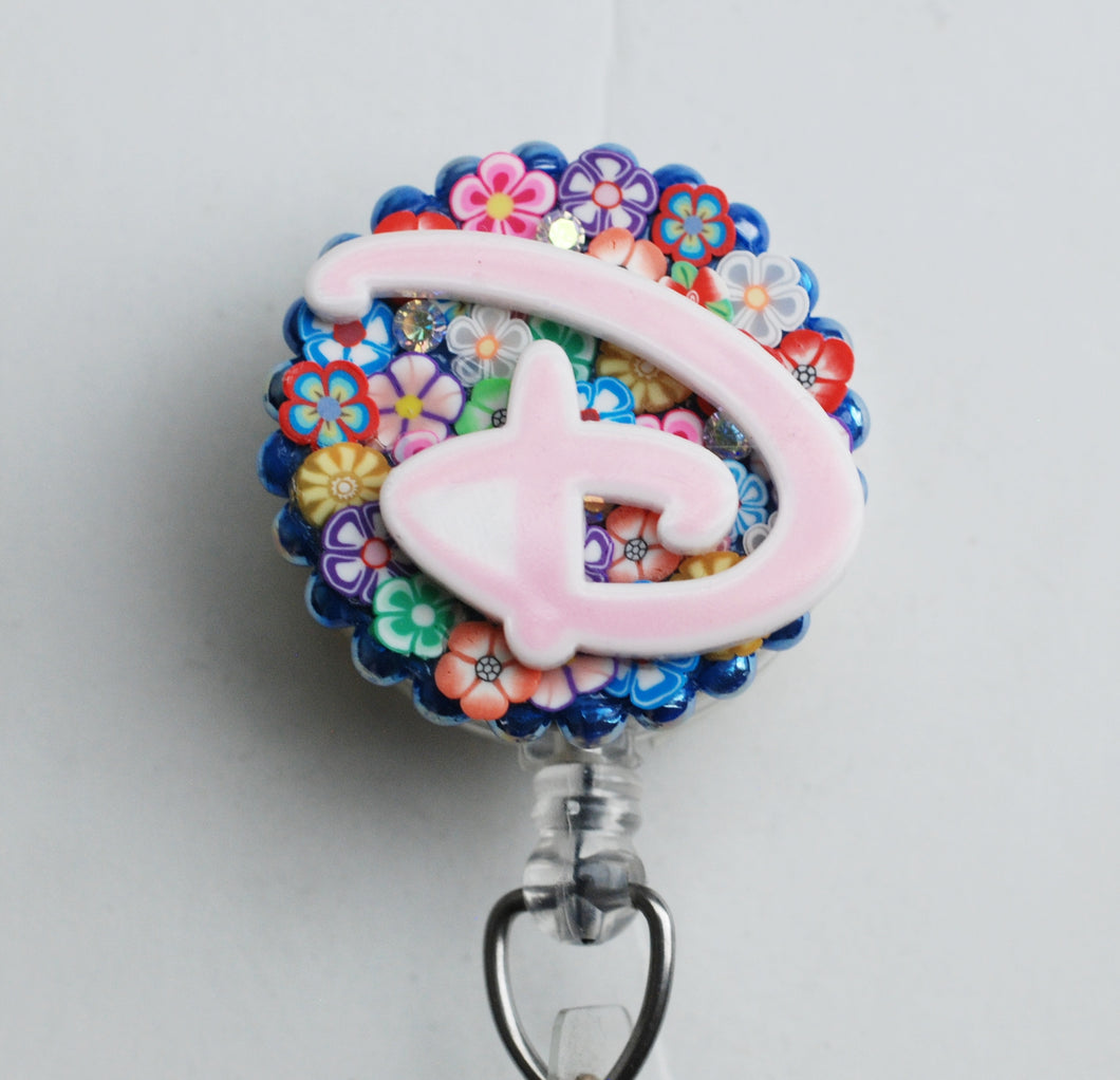 Disney Pink D Retractable ID Badge Reel