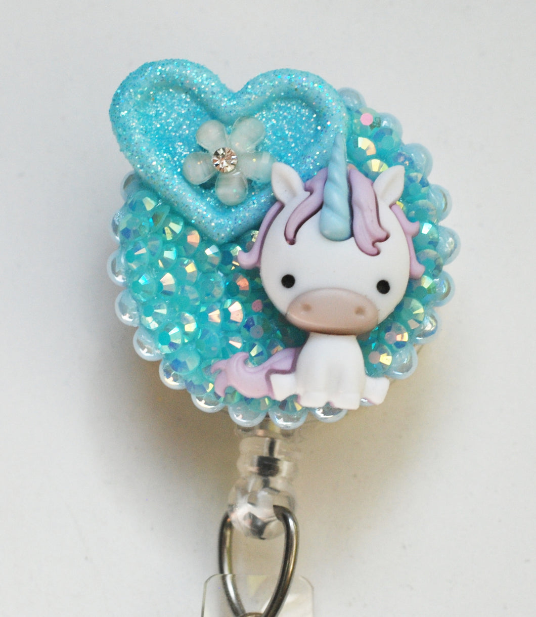 Baby Unicorn On Blue Retractable ID Badge Reel