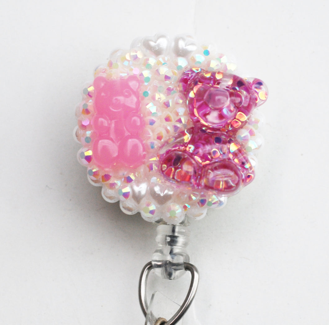 Pink Sweet Gummy Bears Retractable ID Badge Reel