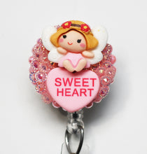 Load image into Gallery viewer, Valentine&#39;s Pink Fairy Retractable ID Badge Reel
